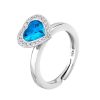 Anillo Corazón Lotus Silver con circonitas color aguamarina