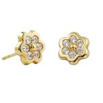 PENDIENTES DE ORO MARGARITA DE 6 PÉTALOS CON CIRCONITAS. 7,5mm