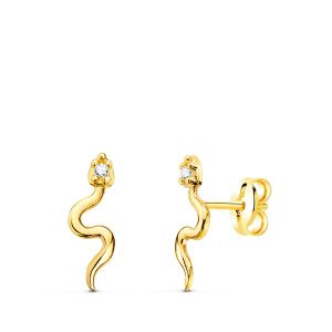 Pendientes de Oro Amarillo en Serpiente con circonitas. Tamaño 12x4mm
