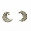 Pendiente oro blanco media luna con piedras