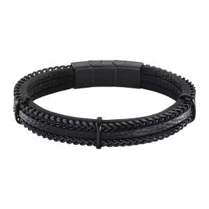 Lotus Style Pulsera de Acero y Cuero de Hombre