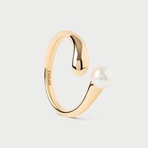Anillo de perla y plata bañada en oro