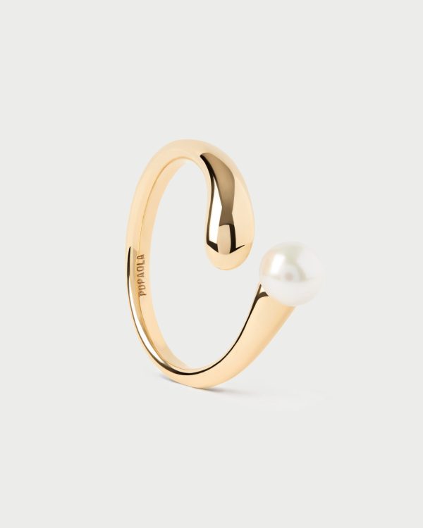 Anillo de perla y plata bañada en oro