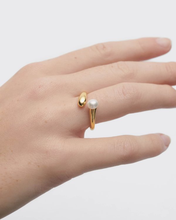 Anillo de perla y plata bañada en oro - Imagen 2