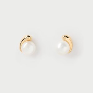Pendientes de perla y plata bañada en oro