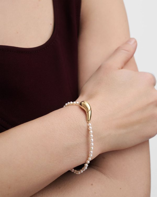 Pulsera de Perlas Cultivadas y plata bañada en oro - Imagen 3