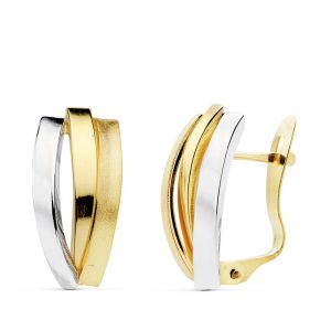 Pendientes de Oro Bicolor Bandas con cierre Catalán