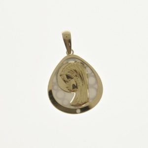 Colgante Medalla de Oro y Nácar Virgen Niña | Diámetro 17mm