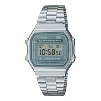 Reloj Casio Digital Vintage Plateado esfera azul | A168WA