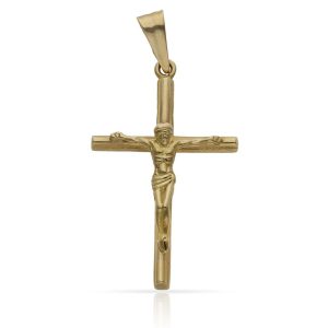 18K Cruz con Cristo de palo redondo