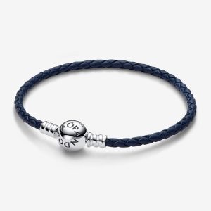 Pulsera de Cuero Trenzado Azul