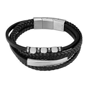 Pulsera de Acero y Cuero Lotus Style para Hombre