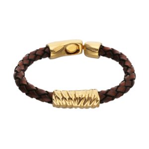 Pulsera de cuero trenzado marrón para mujer