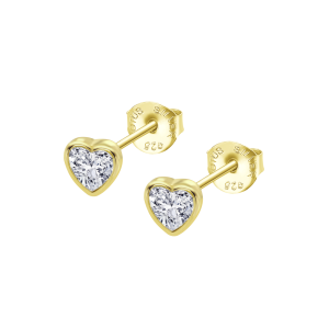 Pendientes en forma de corazón de plata de ley bañada en oro Lotus Silver