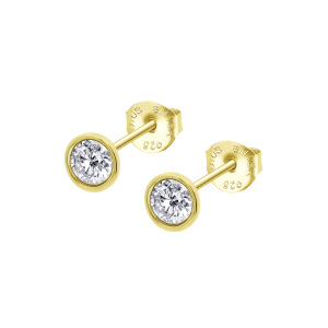 Pendientes de botón tipo chatón de plata de ley bañada en oro de Lotus Silver